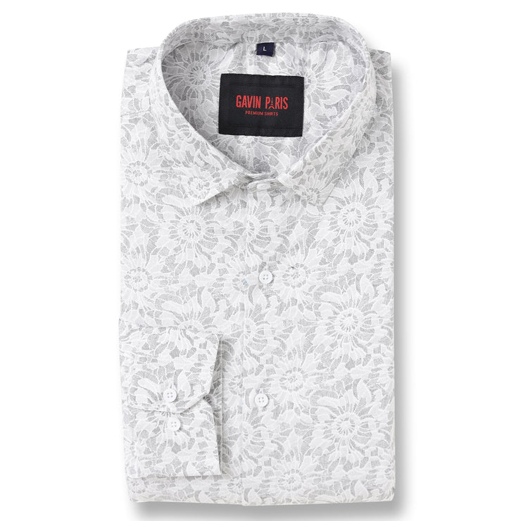 Full Sleeve Shirt - White with Floral Pattern (GP019)