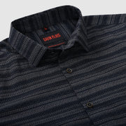 Men's Full Sleeve Navy Blue and Gray Striped Pattern Slim Fit Shirt (GP273)