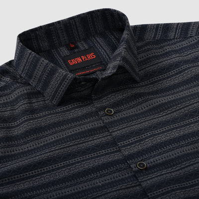 Men's Full Sleeve Navy Blue and Gray Striped Pattern Slim Fit Shirt (GP273)