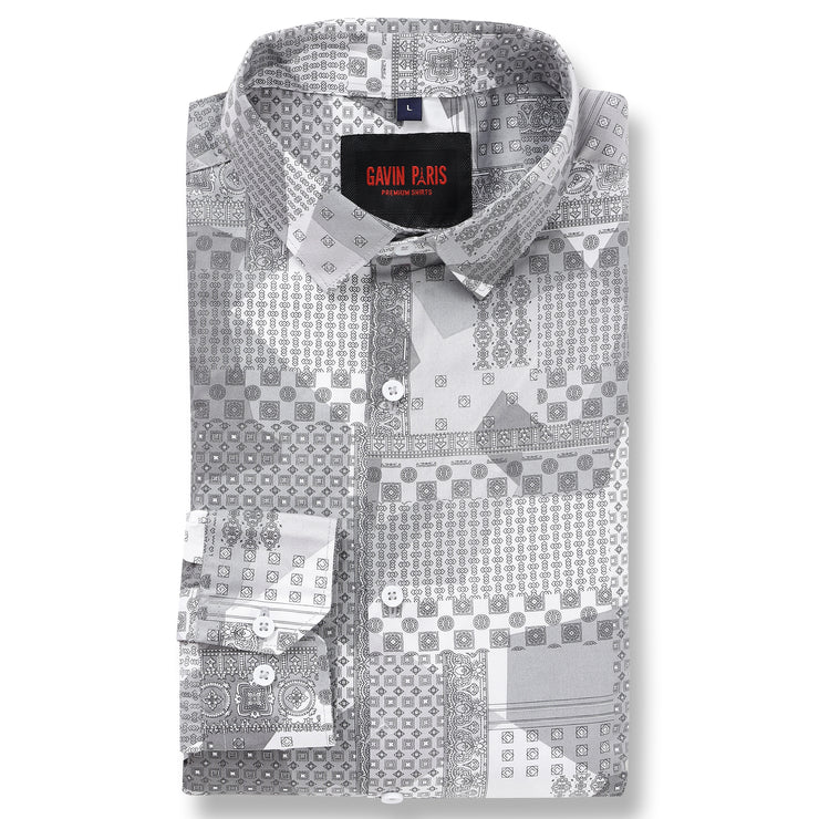 Grey with Intricate Geometric Pattern Full Sleeve Shirt (GP045)