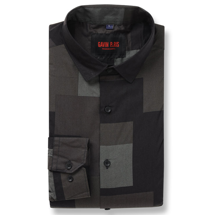 Black and Grey Block Pattern Slim Fit Full Sleeve Shirt (GP048)