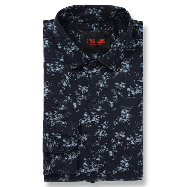 Black Floral Slim Fit Full-Sleeve Shirt (GP096)