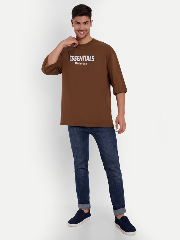 Essentials Brown Drop-shoulder Oversized Tee