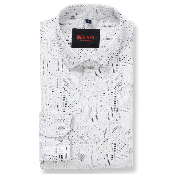White with Abstract Line Pattern Full Sleeve Shirt (GP105)