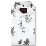 Half Sleeve Slim Fit Shirt - White with Grey Floral Pattern (GP050)