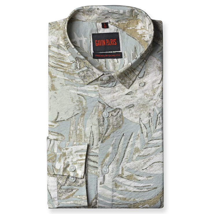Abstract Floral Print Slim Fit Full Sleeve Shirt - Sand and Sage (GP230)