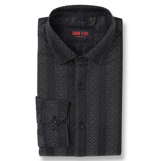 Black Patterned Slim Fit Full Sleeve Shirt (GP028)
