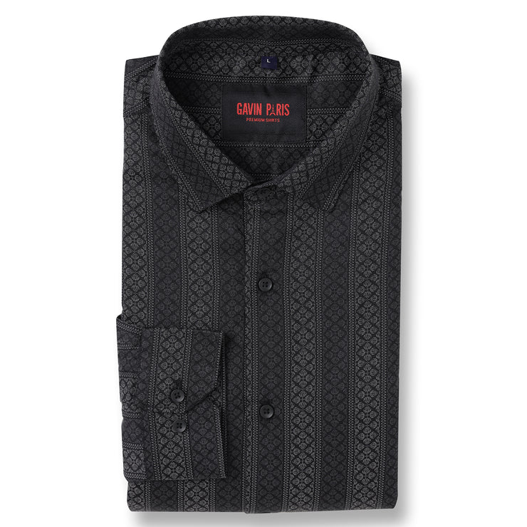 Black Patterned Full Sleeve Shirt (GP028)