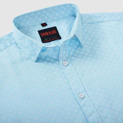 Aqua Blue Minimalist Design Men's Slim Fit Full Sleeve Shirt (GP307)