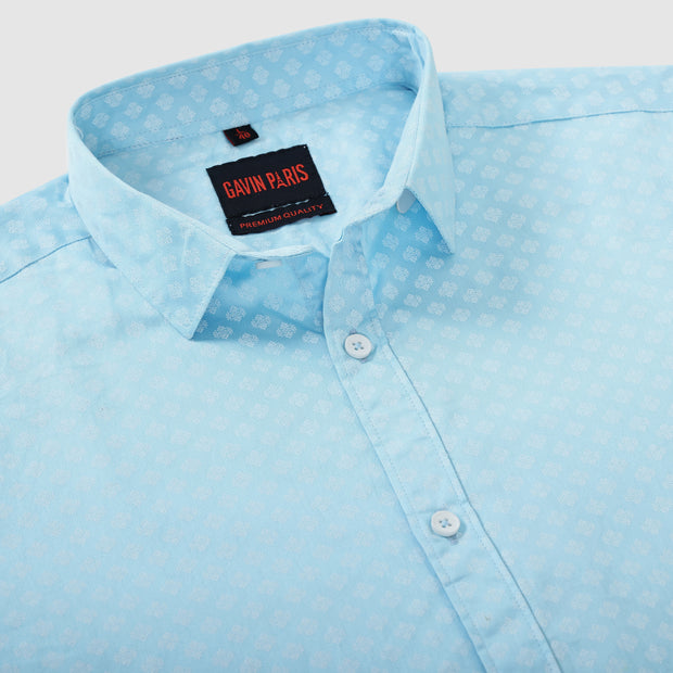 Aqua Blue Minimalist Design Men's Slim Fit Full Sleeve Shirt (GP307)