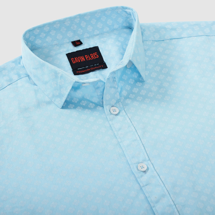 Aqua Blue Minimalist Design Men's Slim Fit Full Sleeve Shirt (GP307)