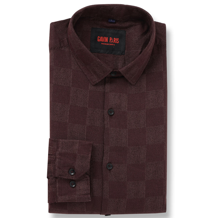 Maroon Checkered Pattern Slim Fit Full Sleeve Shirt (GP006)