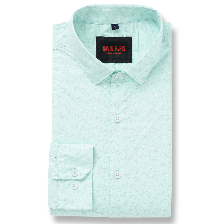 Mint Green with Leaf Pattern Full Sleeve Shirt (GP108)