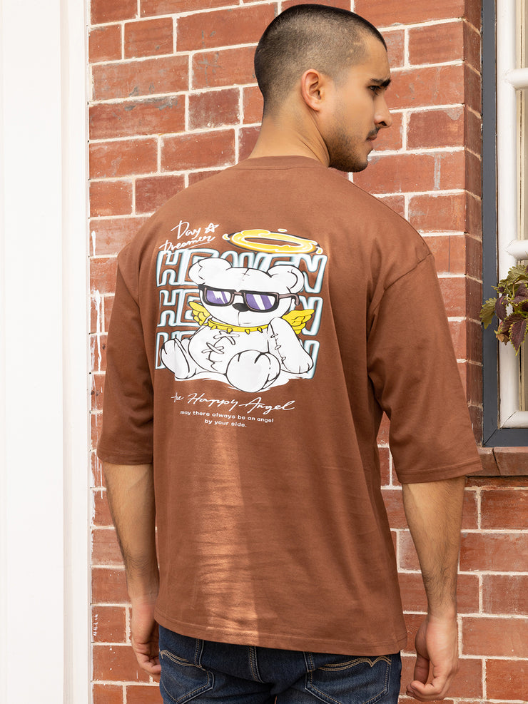 Happy Angel Brown Oversized T-shirt