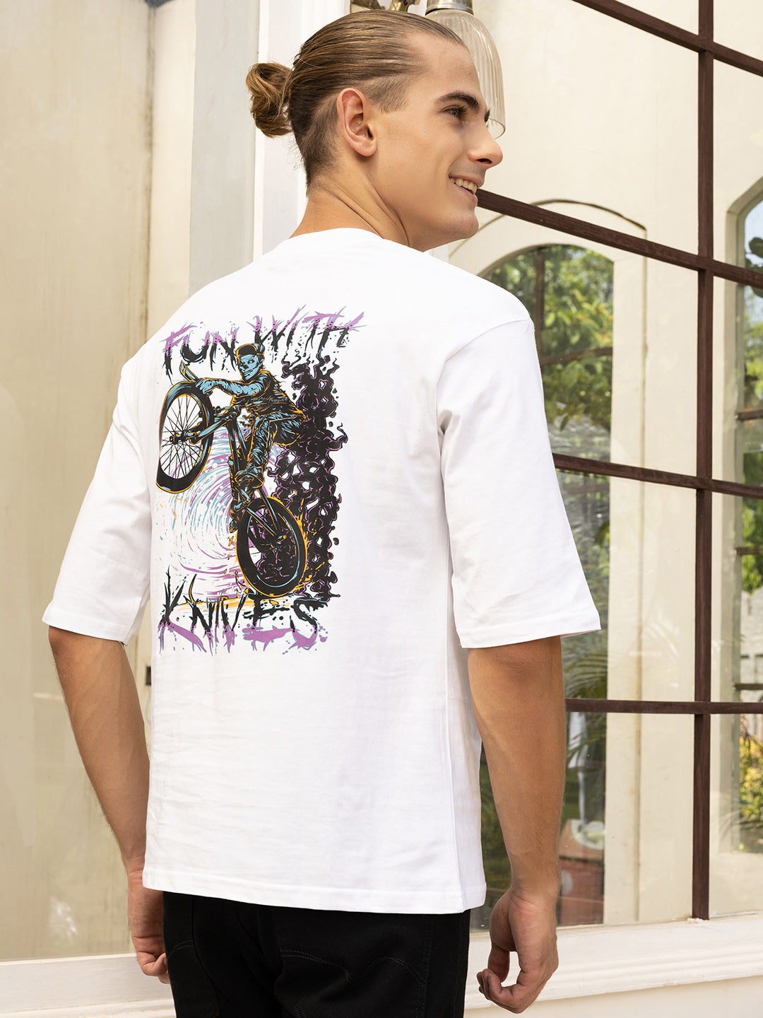 Fun With Knives White Oversized Tshirt by Gavin Paris