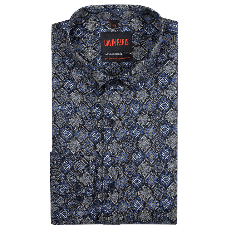 Blue Hexagonal Pattern Full Sleeve Shirt (GP191)