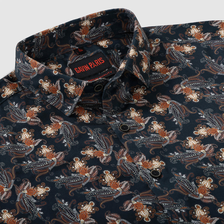 Men's Full Sleeve Black Floral Paisley Print Slim Fit Shirt (GP270)