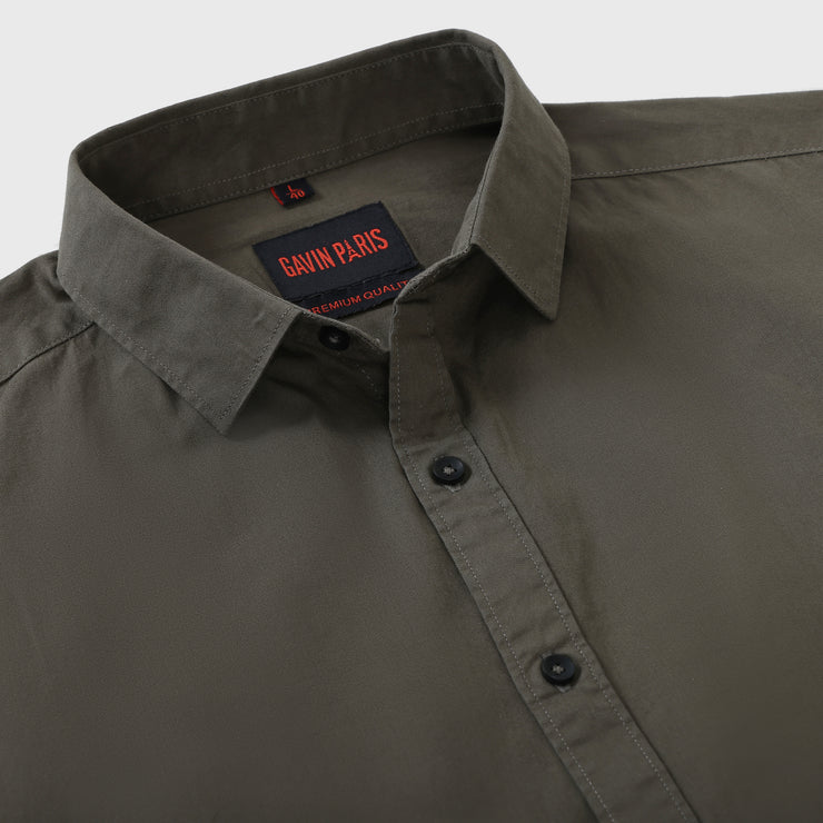Olive Green Solid Men's Full Sleeve Shirt (GP316)