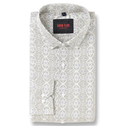 White with Gold and Black Ornate Pattern Slim Fit Full Sleeve Shirt (GP009)