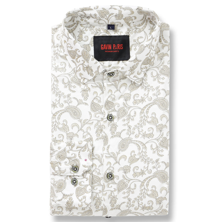 White Paisley Slim Fit Full-Sleeve Shirt (GP087)