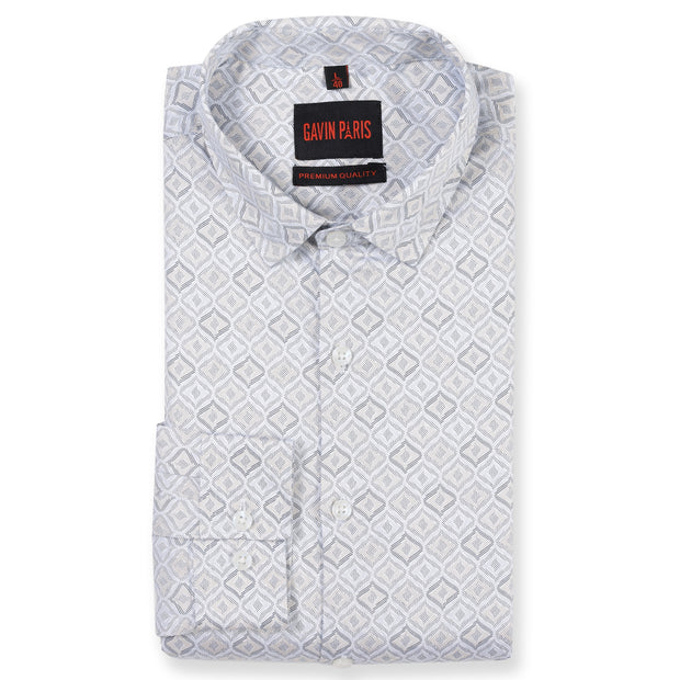 Blue and White Geometric Pattern Slim Fit Full Sleeve Shirt (GP134)