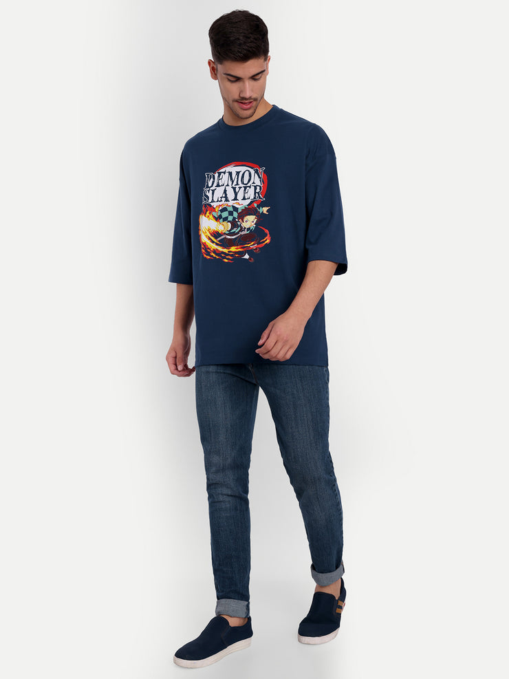 Demon Slayer Dark Blue Oversize Drop shoulder Tee by Gavin Paris