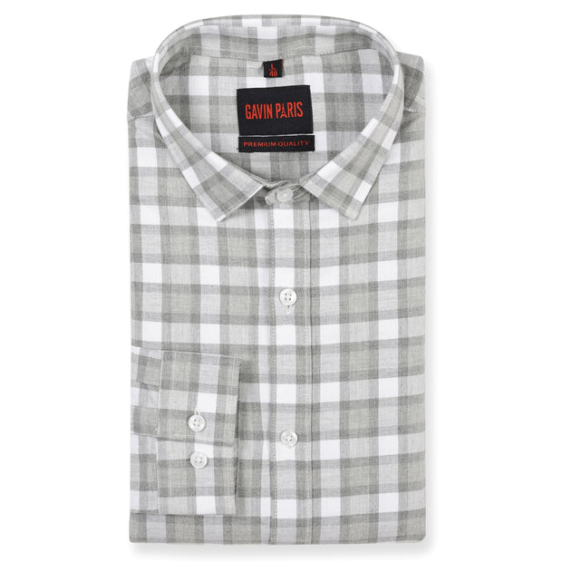 Grey and White Checkered Pattern Slim Fit Full Sleeve Shirt (GP133)