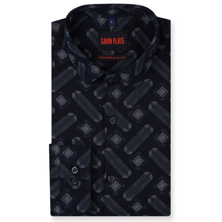 Navy Blue Abstract Pattern Slim Fit Full Sleeve Shirt (GP257)