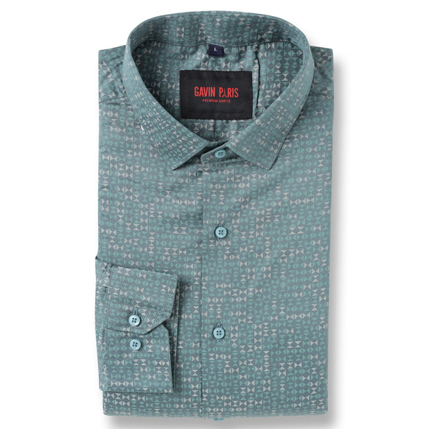 Full Sleeve Slim Fit Shirt - Teal with Geometric Pattern (GP007)
