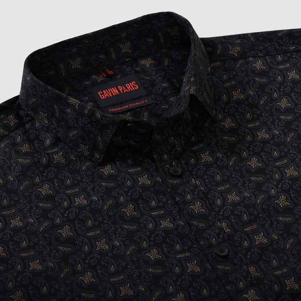 Black Paisley Motif Men's Slim Fit Full Sleeve Shirt (GP300)