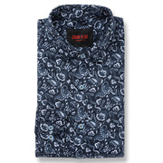 Navy Blue with White Floral Pattern Full Sleeve Shirt (GP024)