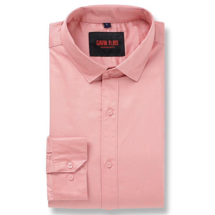 Coral Pink Solid Slim Fit Full-Sleeve Shirt (GP065)