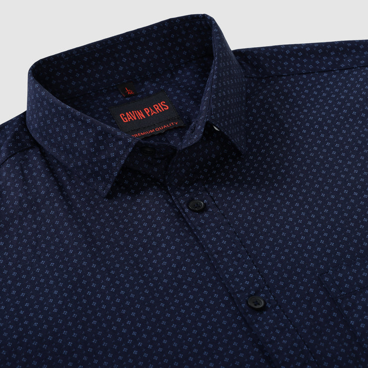 Navy Minimalist Design Men's Slim Fit Full Sleeve Shirt With Pocket (GP304)