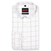White with Beige Windowpane Check Pattern Full Sleeve Shirt (GP138)
