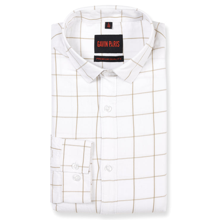 White with Beige Windowpane Check Pattern Full Sleeve Shirt (GP138)