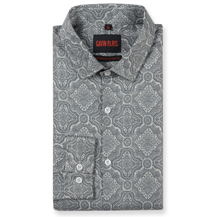 Grey Floral Paisley Print Slim Fit Full Sleeve Shirt (GP161)