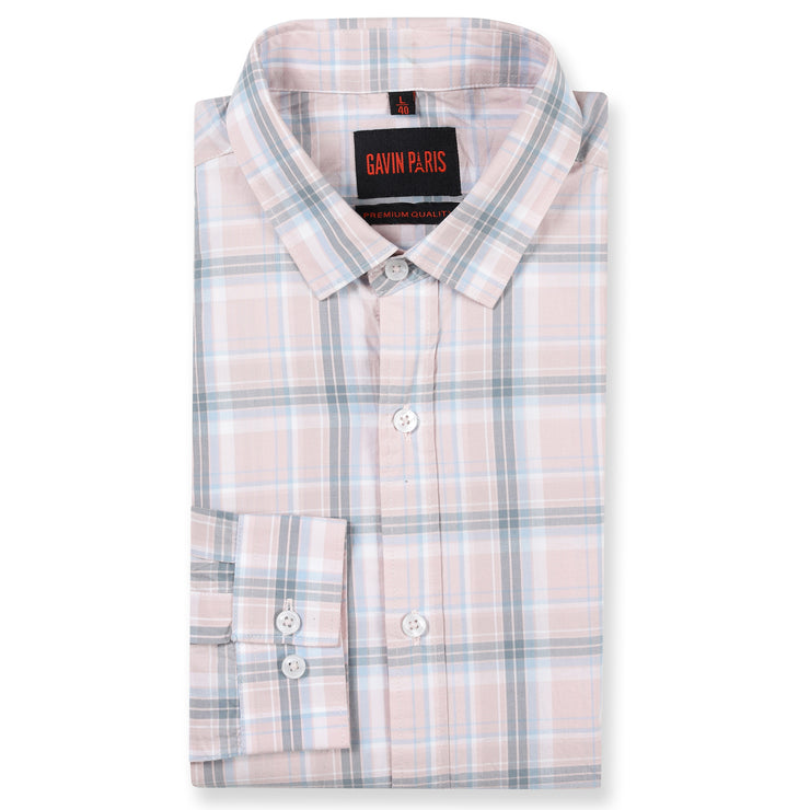 Pink and Grey Plaid Slim Fit Full Sleeve Shirt (GP167)