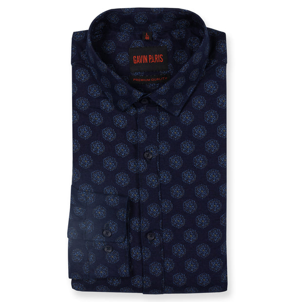 Full Sleeve Slim Fit Shirt - Navy Blue Medallion Print (GP144)