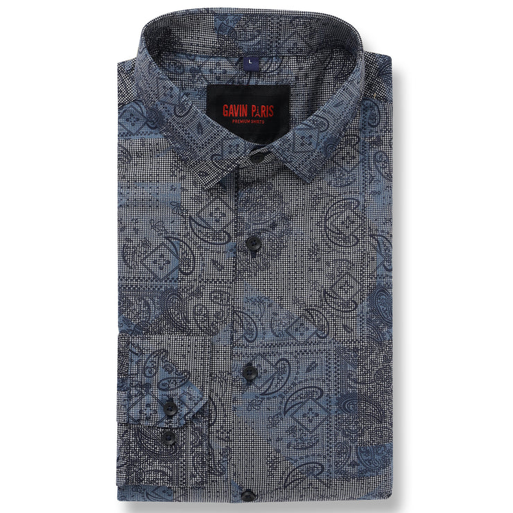 Blue with Paisley and Geometric Pattern Full Sleeve Shirt (GP055)