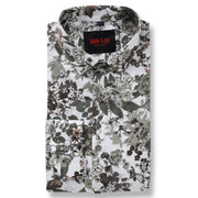White with Green and Brown Floral Pattern Full Sleeve Shirt (GP051)