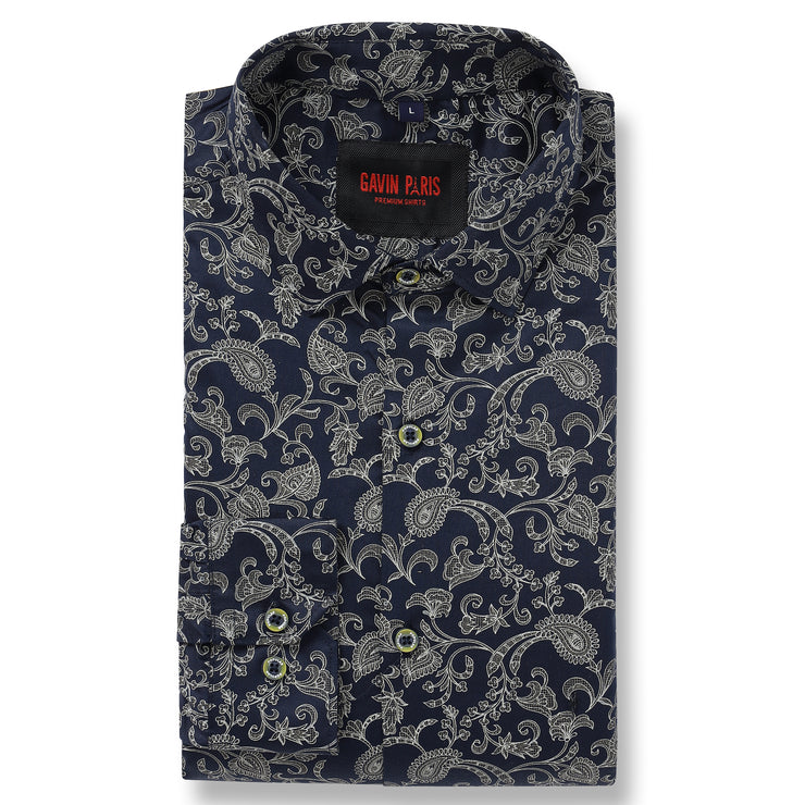 Navy Paisley Full-Sleeve Shirt (GP088)