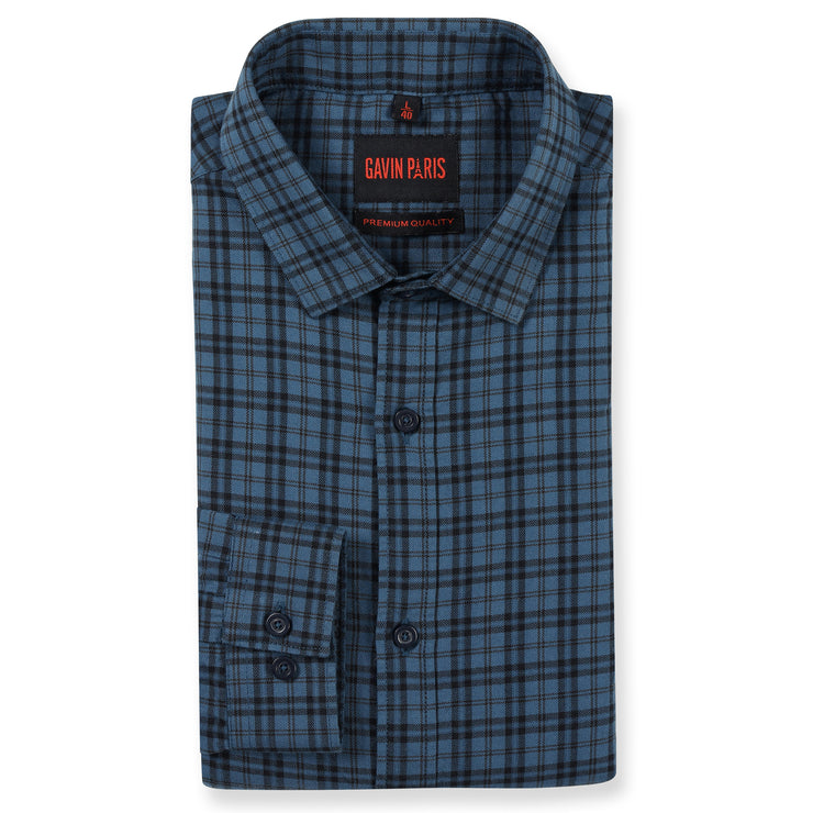 Blue and Black Plaid Slim Fit Full Sleeve Shirt (GP163)