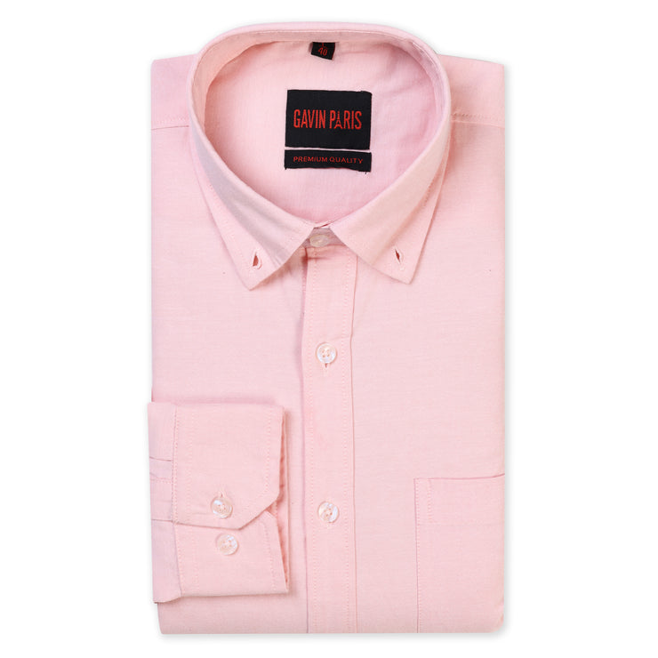 Light Pink Solid Slim Fit Cotton Men's Full Sleeve Shirt With Pocket (GP357)