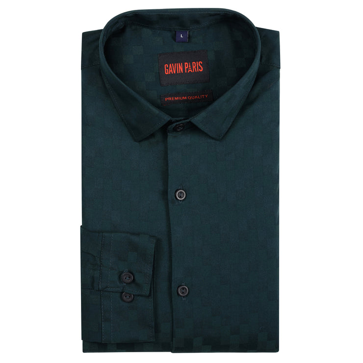 Forest Green Checkered Slim Fit Full Sleeve Shirt (GP171)