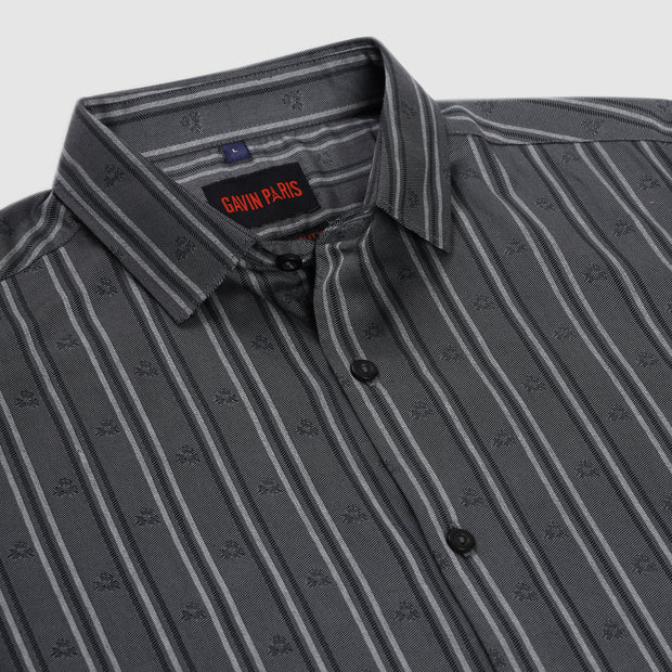 Striped Jacquard Slim Fit Full Sleeve Shirt - Charcoal Grey (GP220)