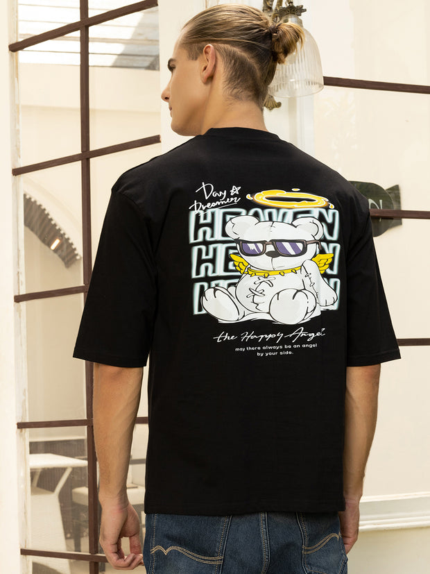 Happy Angel Black Oversized T-shirt