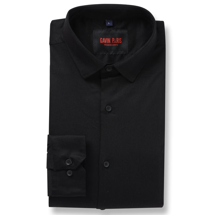 Mens Solid Black Fendi Lycra Cotton Full Sleeve Shirt (GP062)