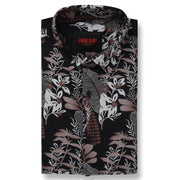 Half Sleeve Slim Fit Shirt - Black with Grey Floral Pattern (GP054)