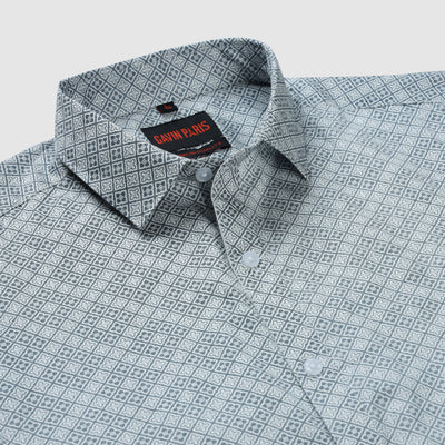 Micro Geometric Print  Slim Fit Full Sleeve Shirt - Grey and White (GP244)