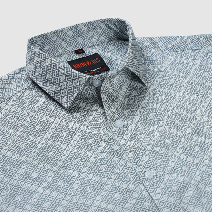 Micro Geometric Print  Slim Fit Full Sleeve Shirt - Grey and White (GP244)
